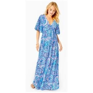 Lilly Pulitzer Minka Maxi Dress Blue Grotto Commotion In The Ocean, Size 4